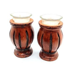 Designspirations Wood Wicker Candle Holders NWT